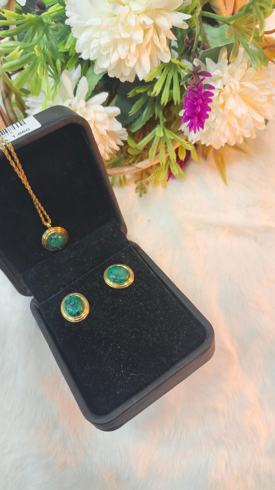 Emerald Elegance Pendant & Stud Earrings Set