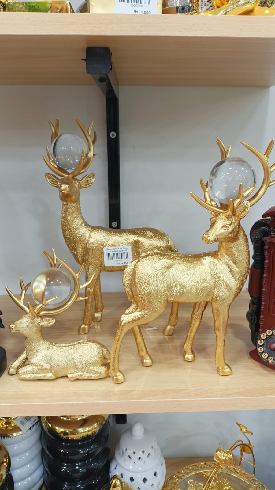 luxury Golden Deer Figurine Set with Crystal Orbs