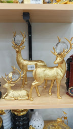 luxury Golden Deer Figurine Set with Crystal Orbs