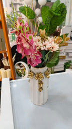 Luxury Pink Orchid & Daisy Floral Arrangement in Gold Accent Vase