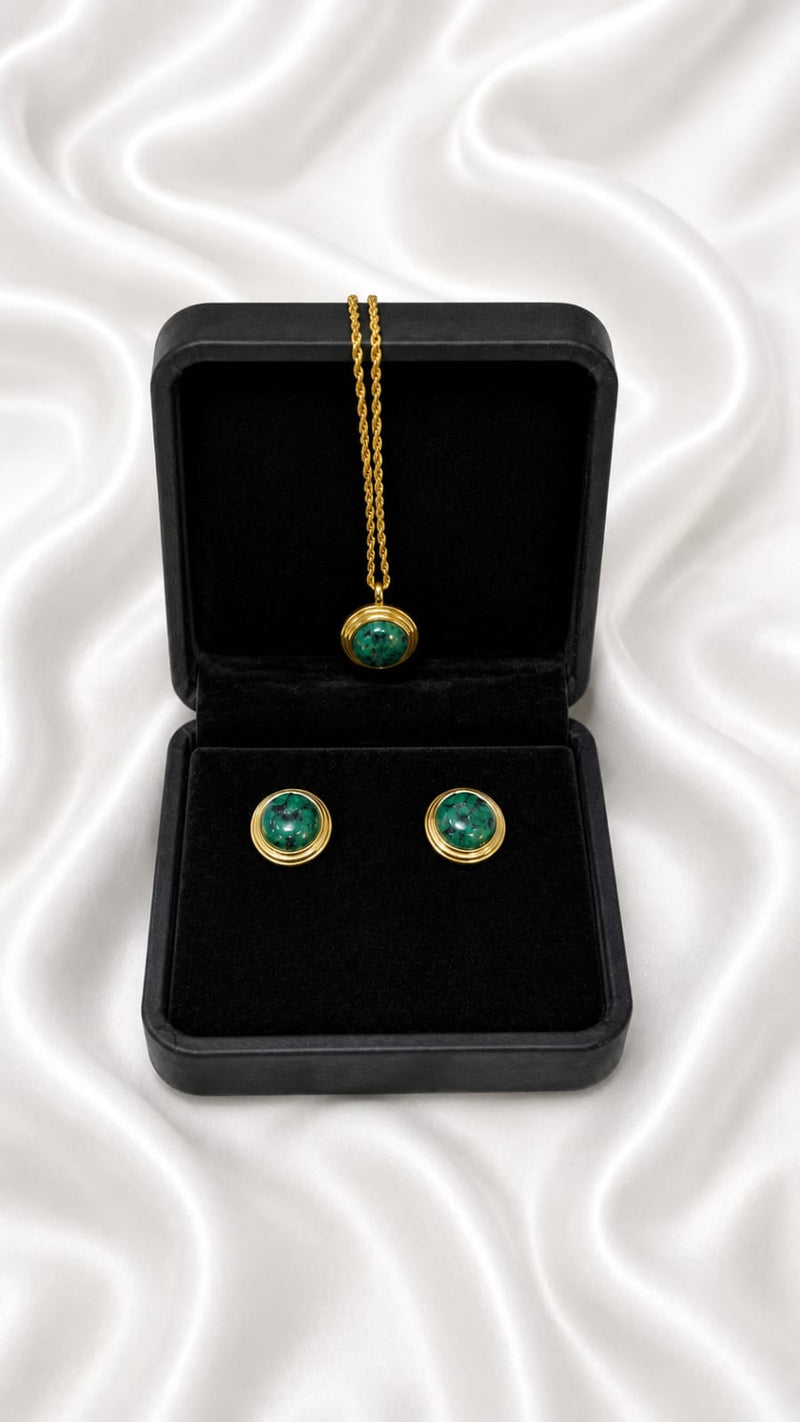 Emerald Elegance Pendant & Stud Earrings Set