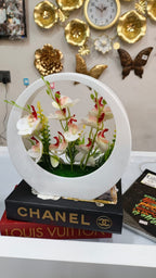 Artificial Orchid Floral Arrangement in White Round Planter