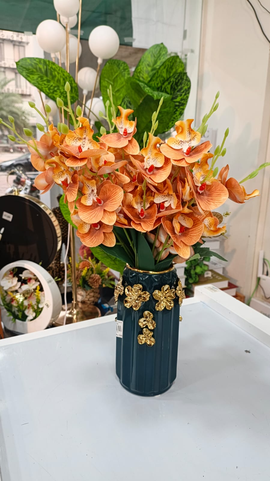 Luxury Pink Orchid & Daisy Floral Arrangement in Gold Accent Vase