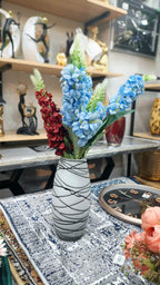 Artificial Blue & Burgundy Flower Arrangement in Decorative Vase