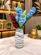 Artificial Blue & Burgundy Flower Arrangement in Decorative Vase