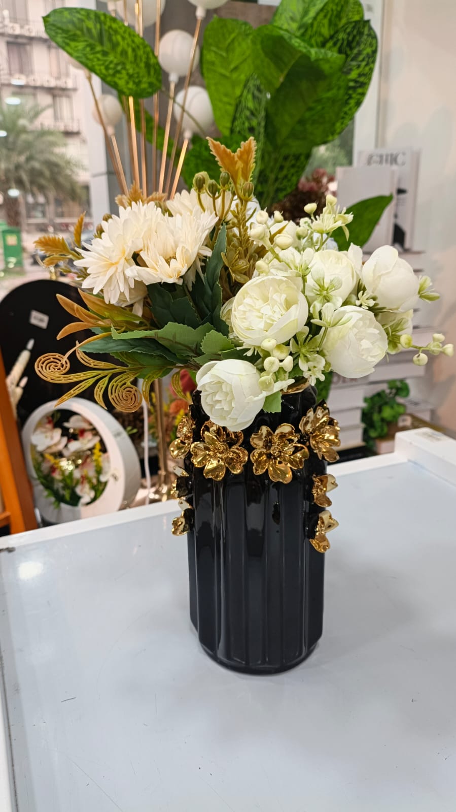 Luxury Pink Orchid & Daisy Floral Arrangement in Gold Accent Vase