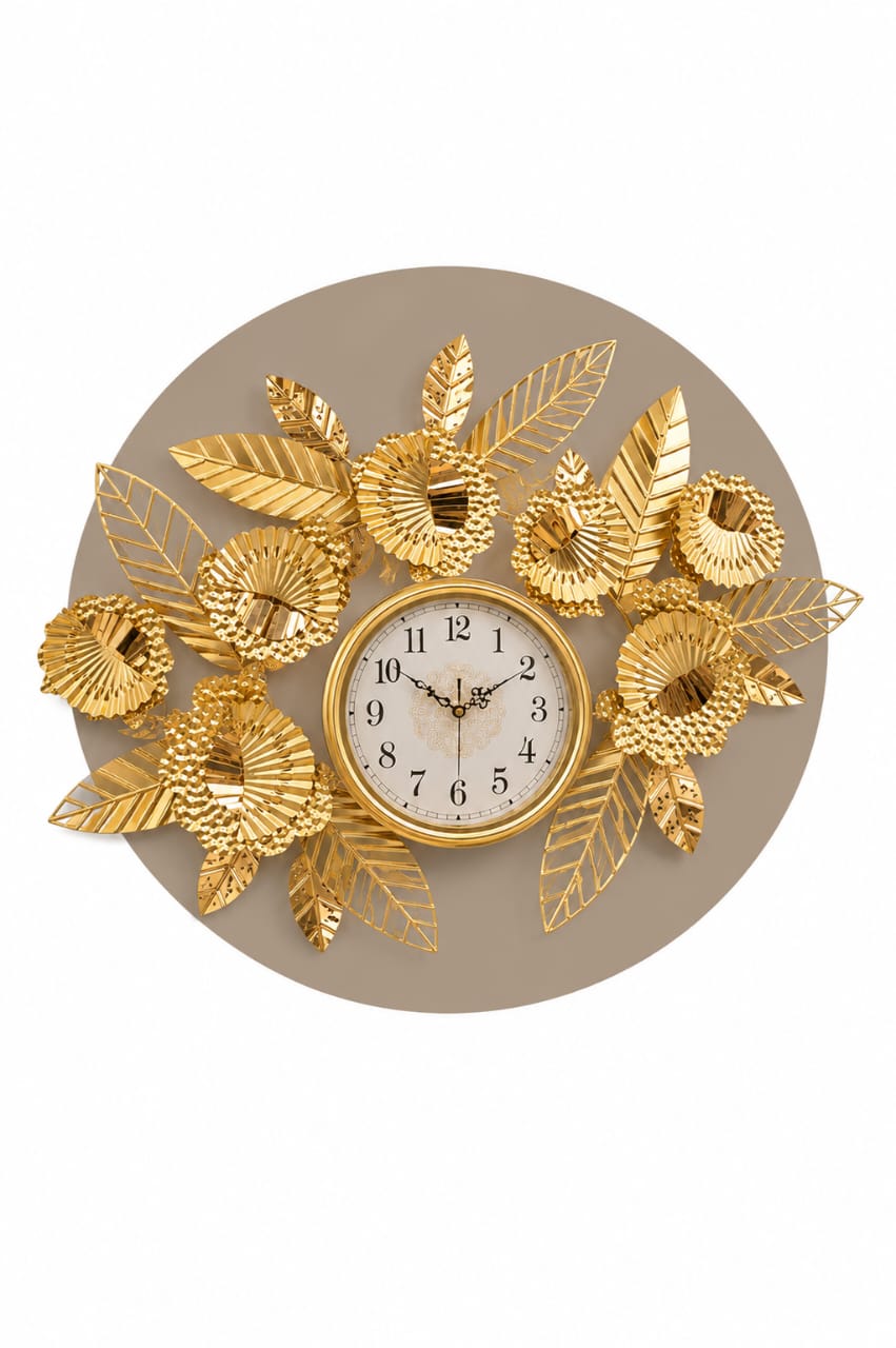 Golden Bloom Floral Wall Clock
