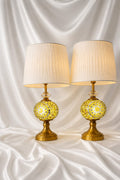 Luxury Yellow Mosaic Glass & Brass Table Lamp – Pair with Pleated Shades