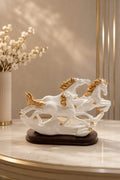 Elegant Galloping Horses Sculpture – White & Gold Decor Statue