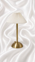 Rechargeable Brass Table Lamp with Pleated White Shade