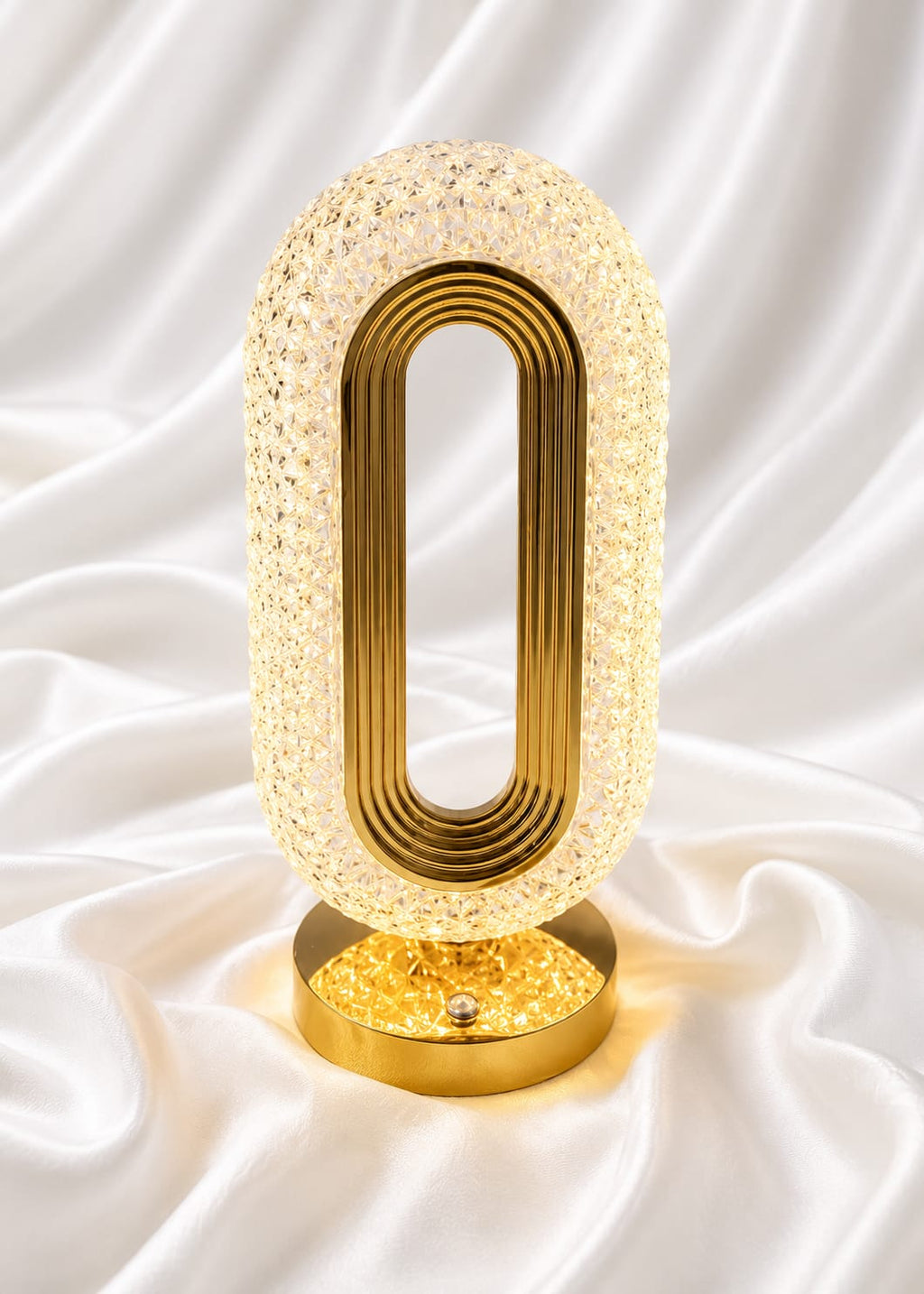 Rechargeable Oval Crystal Table Lamp – Dual White & Golden Light