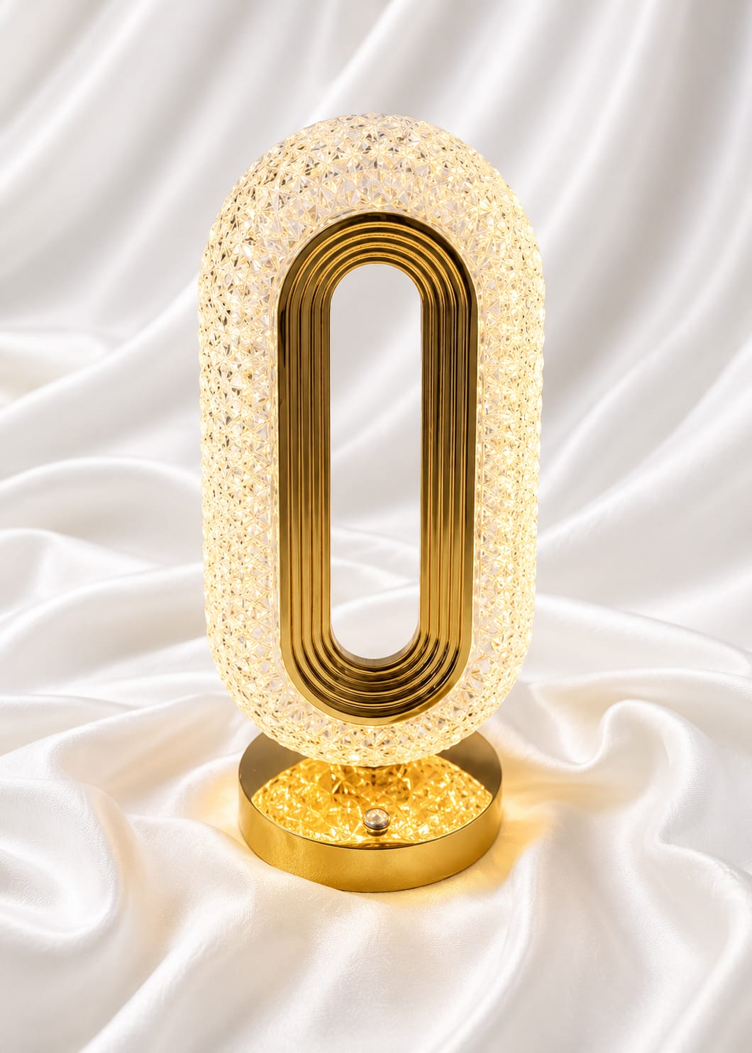 Rechargeable Oval Crystal Table Lamp – Dual White & Golden Light