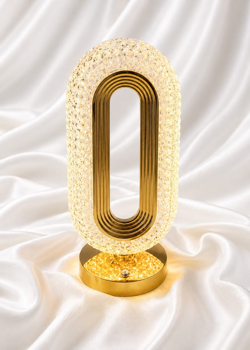 Rechargeable Oval Crystal Table Lamp – Dual White & Golden Light