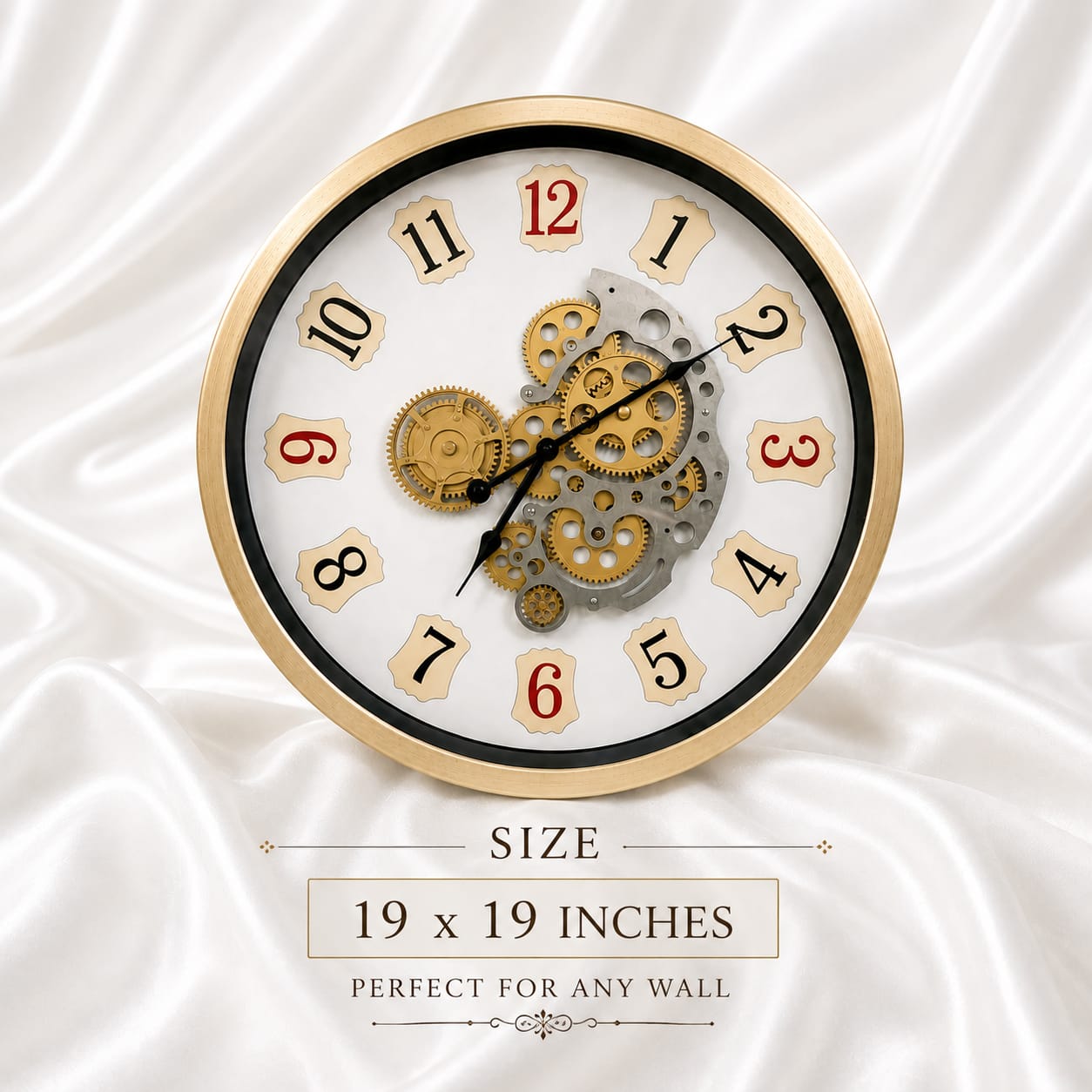 Vintage Industrial Metal Wall Clock – Exposed Gold Gear Design