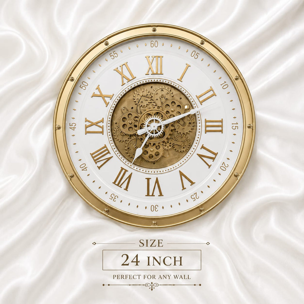 24 Inch Premium Gold Metal Wall Clock – Exposed Mechanical Gears