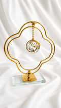 Elegant Gold Quatrefoil Stand – Hanging Crystal Sphere on Glass Base