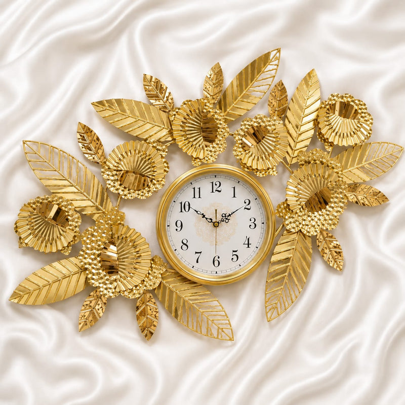 Golden Bloom Floral Wall Clock