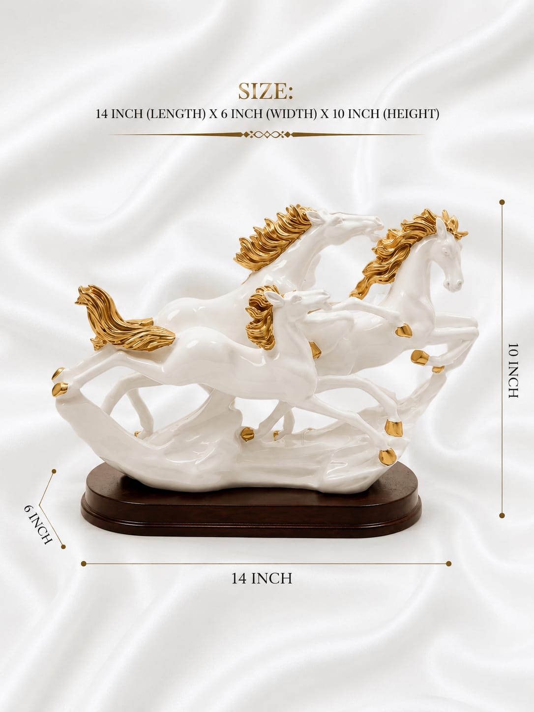 Elegant Galloping Horses Sculpture – White & Gold Decor Statue
