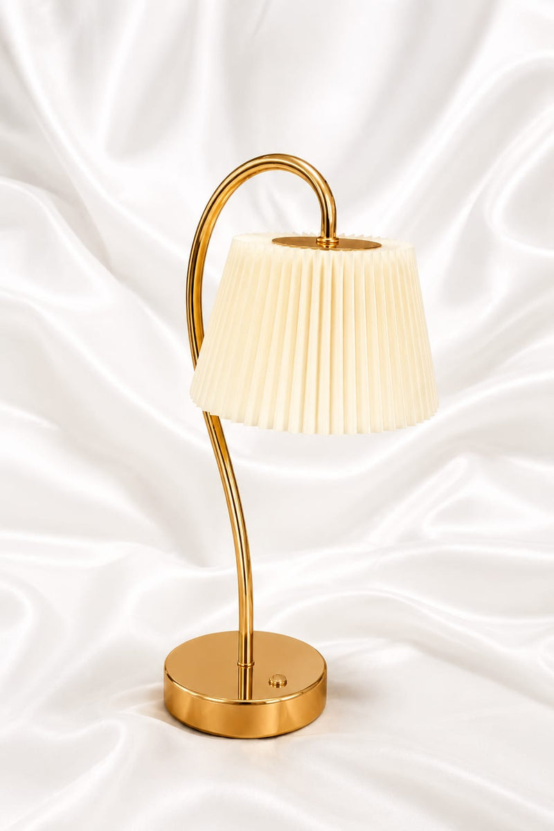 Rechargeable Premium Brass Table Lamp – Pleated Shade