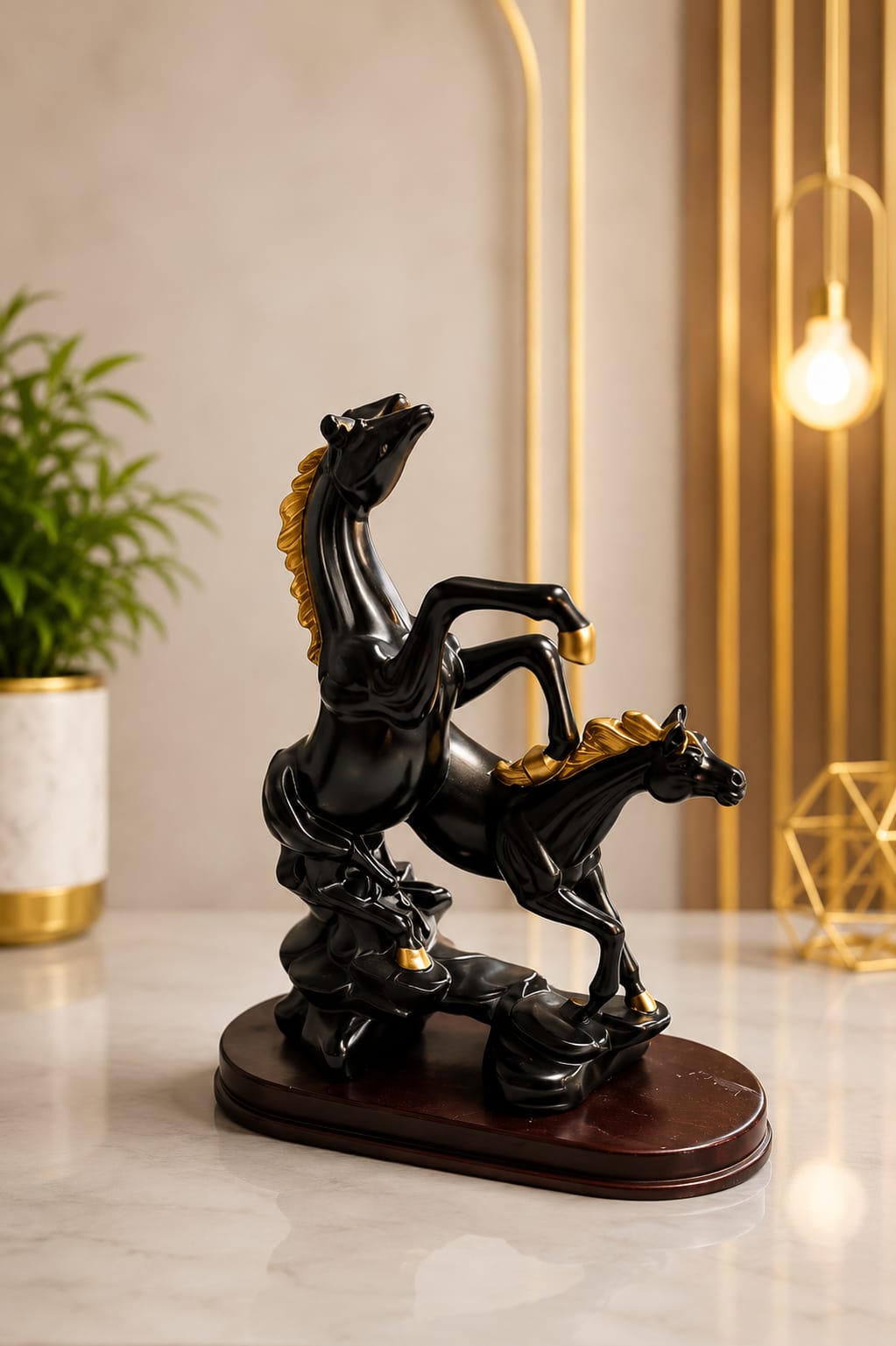 Royal Black & Gold Horse Sculpture