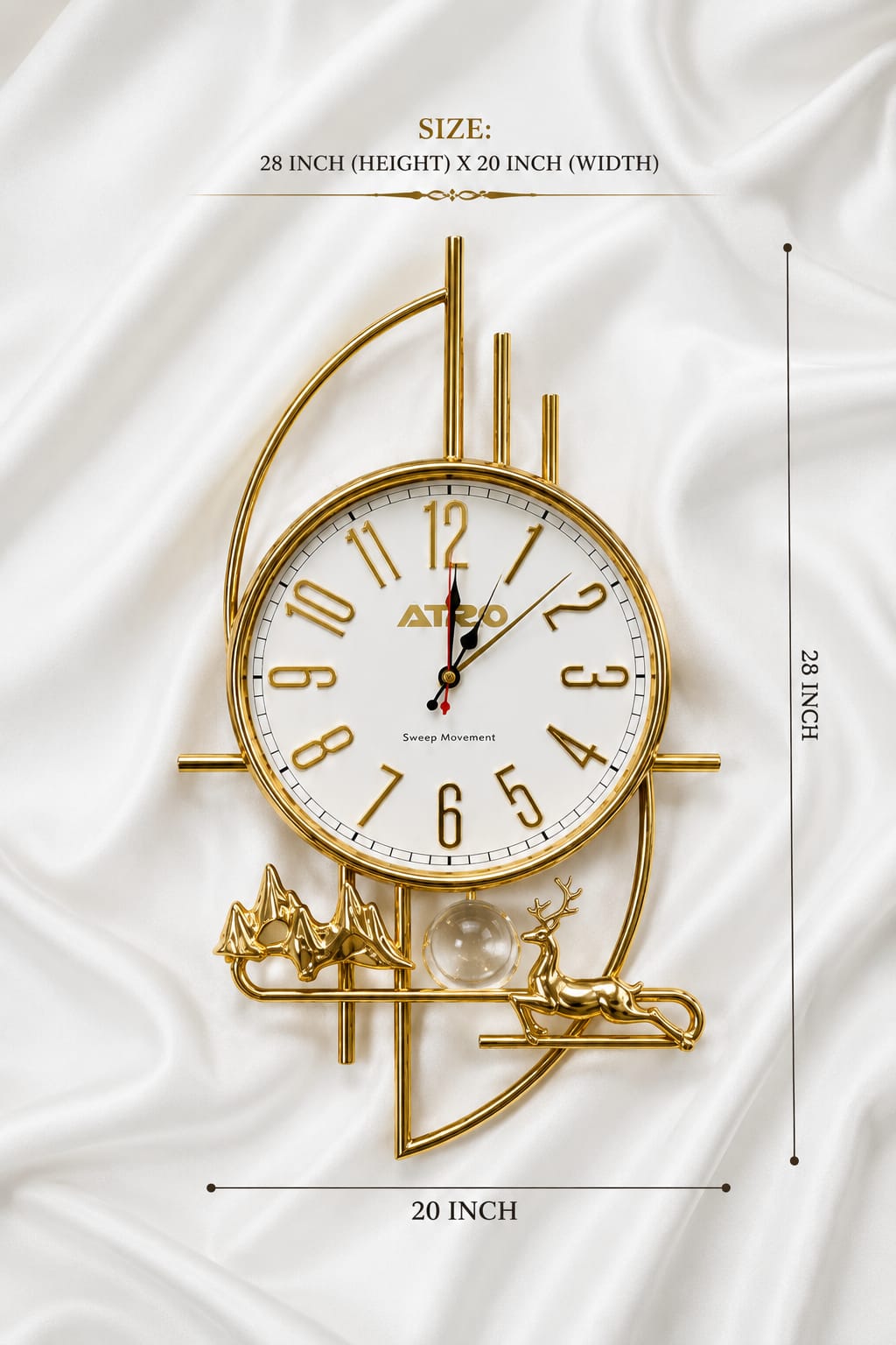 Luxury ATICO Wall Clock – Golden Modern Deer Design (28" × 20")