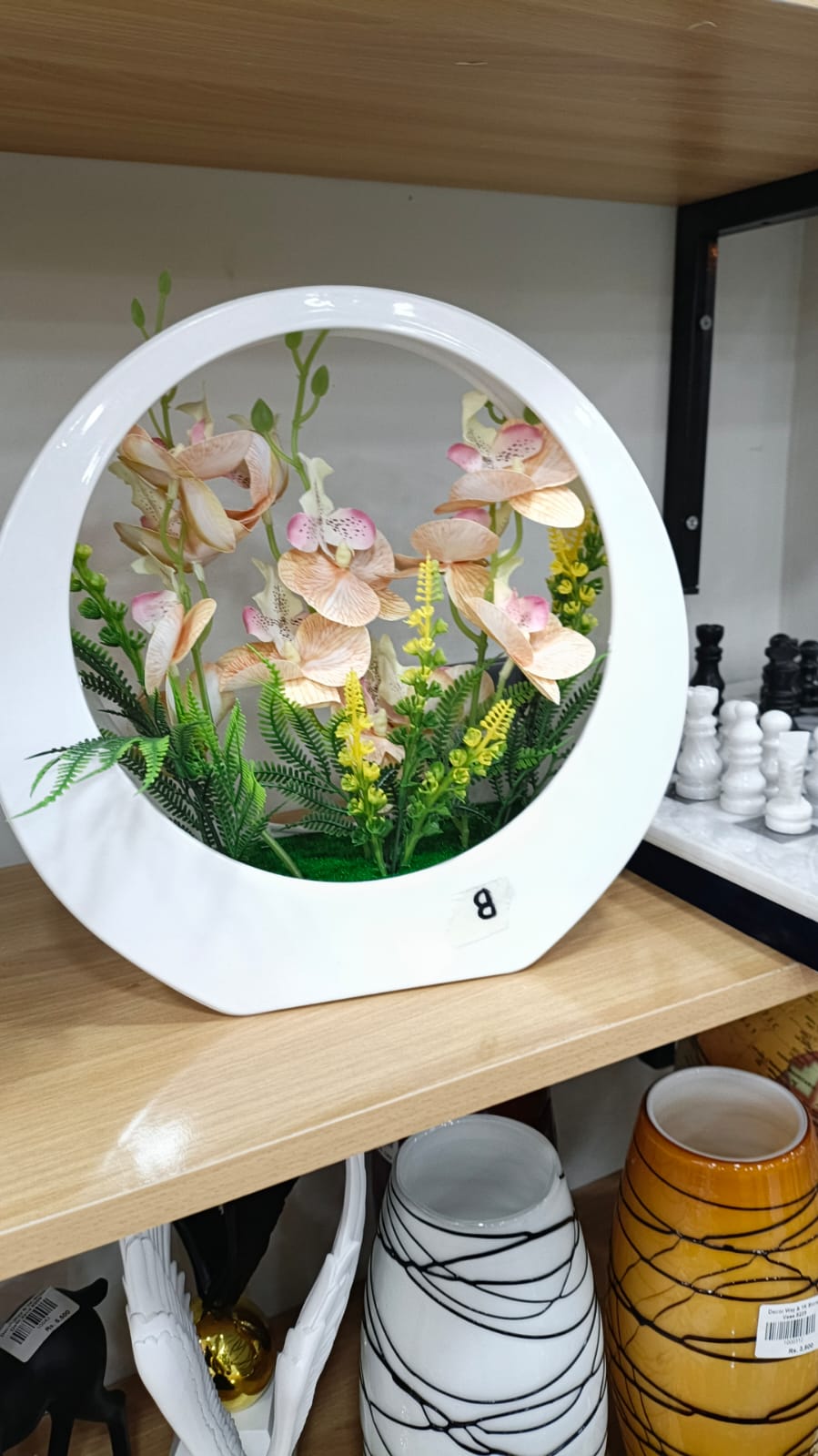 Artificial Orchid Floral Arrangement in White Round Planter