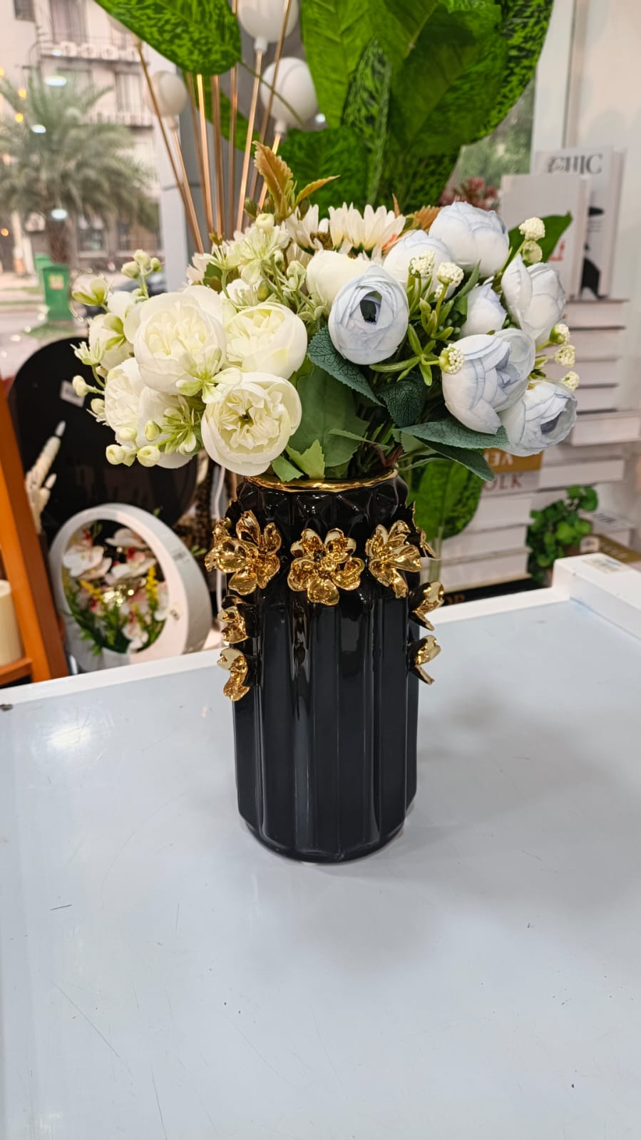 Luxury Pink Orchid & Daisy Floral Arrangement in Gold Accent Vase