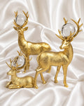 luxury Golden Deer Figurine Set with Crystal Orbs