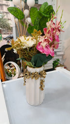 Luxury Pink Orchid & Daisy Floral Arrangement in Gold Accent Vase