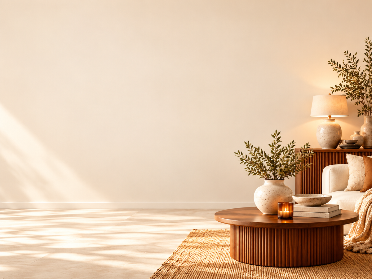 Luxury home decor and accessories with decorative vases, a table lamp, and an elegant sofa.