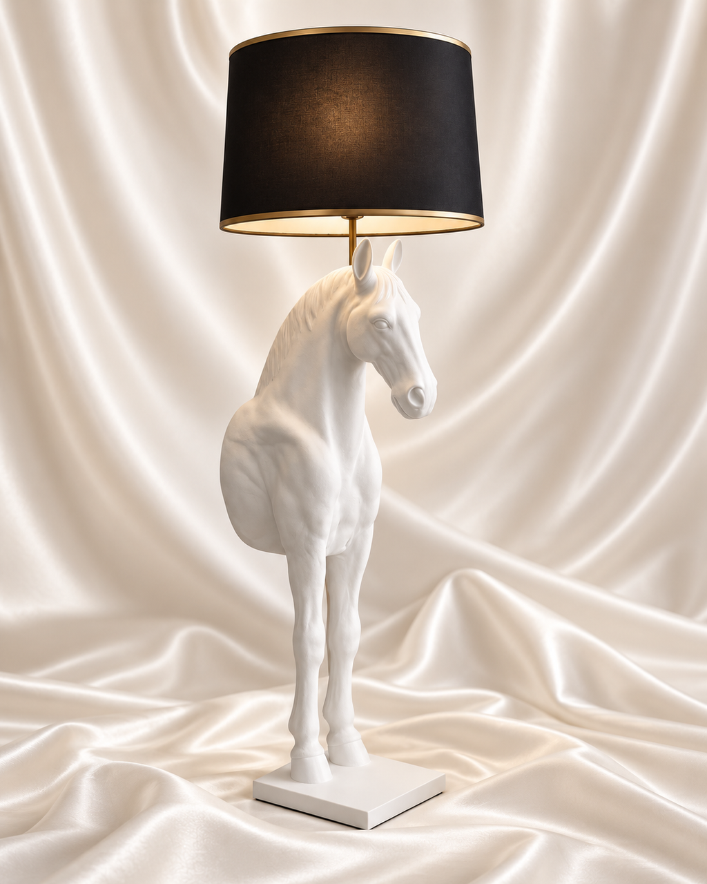 4.5 Ft White Horse Floor Lamp | Luxury Sculptural Decor