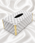 Checkered Pattern Tissue Box Holder with Gold Metal Trim