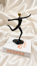 Modern Abstract Dancing Figure Sculpture – Black & Gold Metal Decor