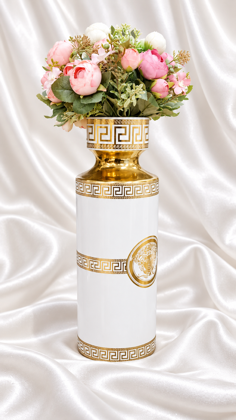 Cardina — White & Gold Luxury Vase
Option: Style → Vase Only / With Floral Bunches                             ✅ FREE HOME DELIVERY