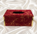 Luxury Maroon Velvet Tissue Box with Gold Vein & Trim