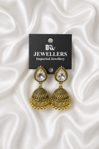 Antique Gold Teardrop Crystal Jhumka Earrings