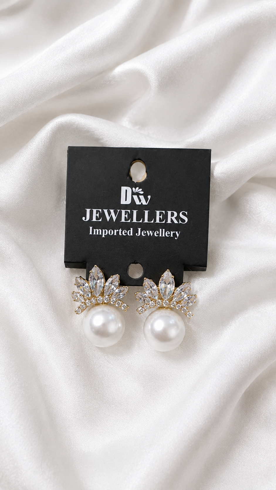 Gold Crystal Crown Pearl Stud Earrings
