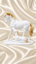 White & Gold Mother & Foal Horse Statue