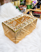 Premium Golden Filigree & Crystal Tissue Box Holder