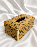 Classic Monogram Print Tissue Box Holder with Gold Metal Trim
