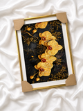 Luxury Golden Orchid Framed Art – Crystal Embellished Wall Decor