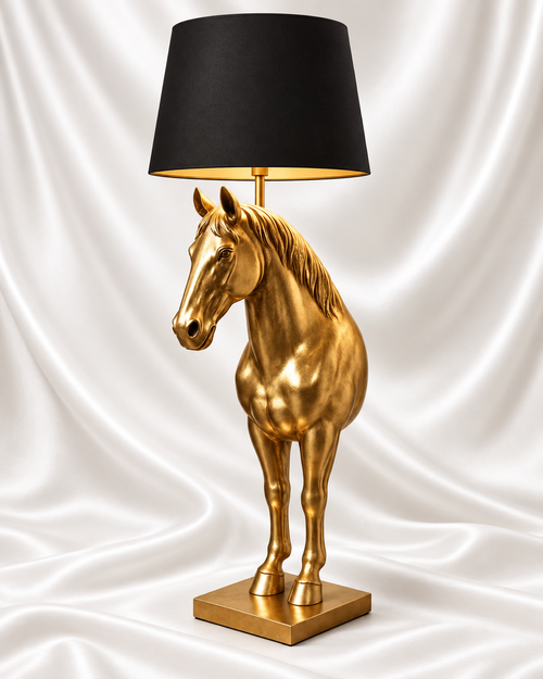 4.5 ft royal gold horse floor lamp with black lampshade
