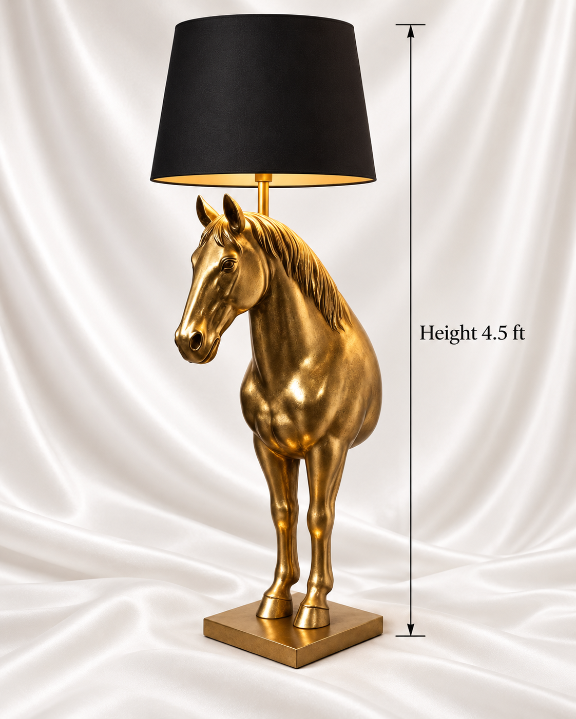 4.5 ft royal gold horse floor lamp with black lampshade