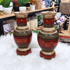 Ornate Red & Brown Decorative Vases — Set of 2