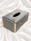 Grey Velvet Tissue Box with Gold Marble Vein & Metal Trim