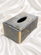 Grey Velvet Tissue Box with Gold Marble Vein & Metal Trim