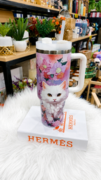 1.5L Floral Cat Stainless Steel Tumbler – Insulated Hot & Cold