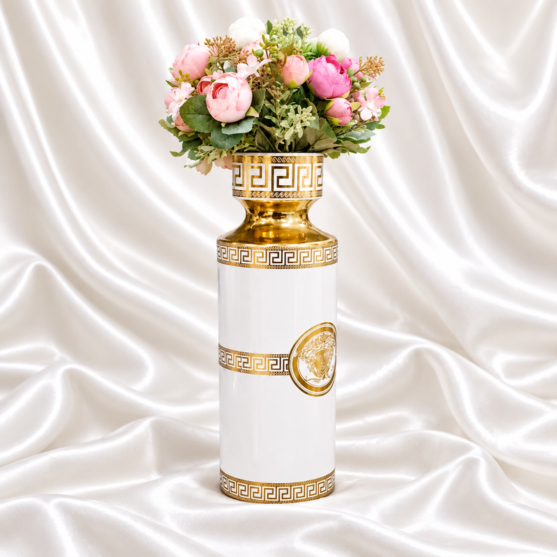 Cardina — White & Gold Luxury Vase
Option: Style → Vase Only / With Floral Bunches                             ✅ FREE HOME DELIVERY
