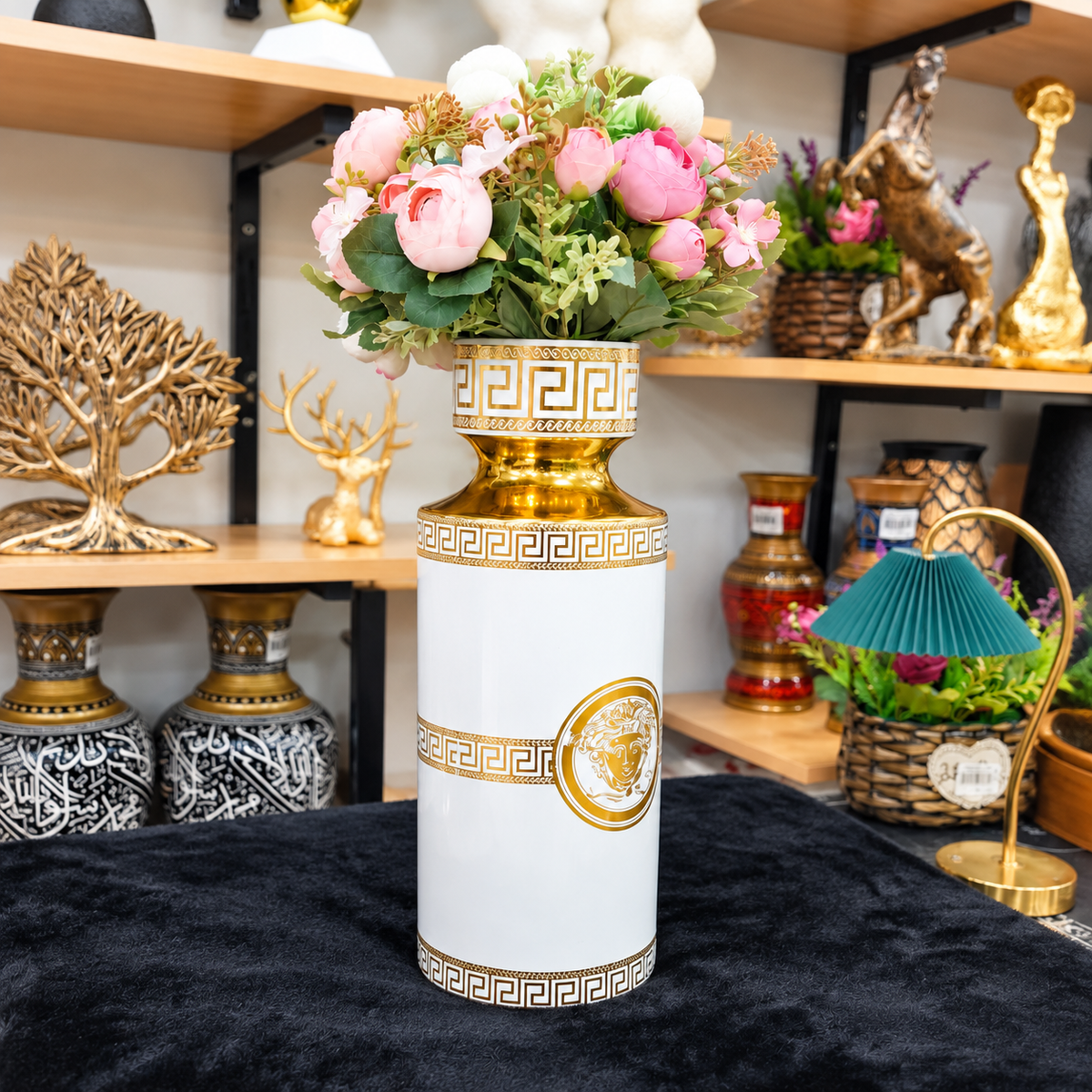 Cardina — White & Gold Luxury Vase
Option: Style → Vase Only / With Floral Bunches                             ✅ FREE HOME DELIVERY