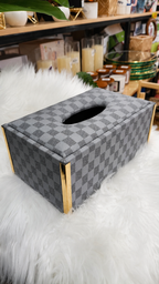 Checkered Pattern Tissue Box Holder with Gold Metal Trim